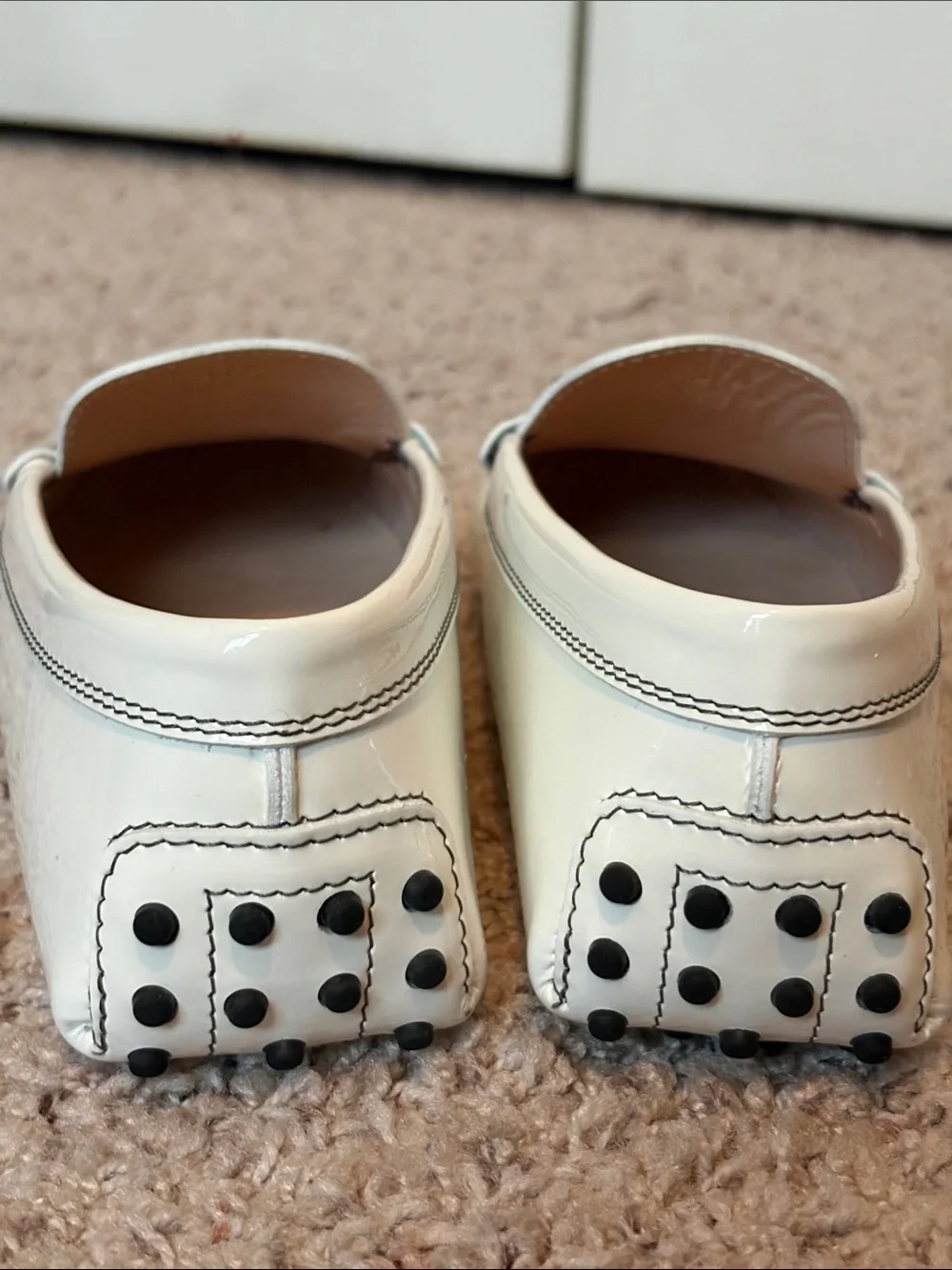 Tod's White Parent Leather Horsebit Boat Loafers Kate Gommino Heritage Designer